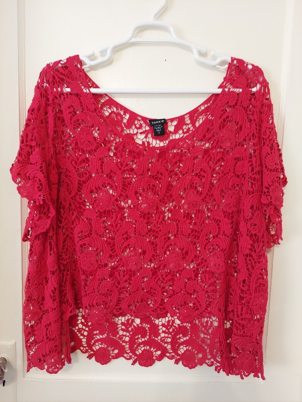 Torrid Lace Crochet Crop Top Womens 5X Plus Hot Pink 100% Cotton Layering